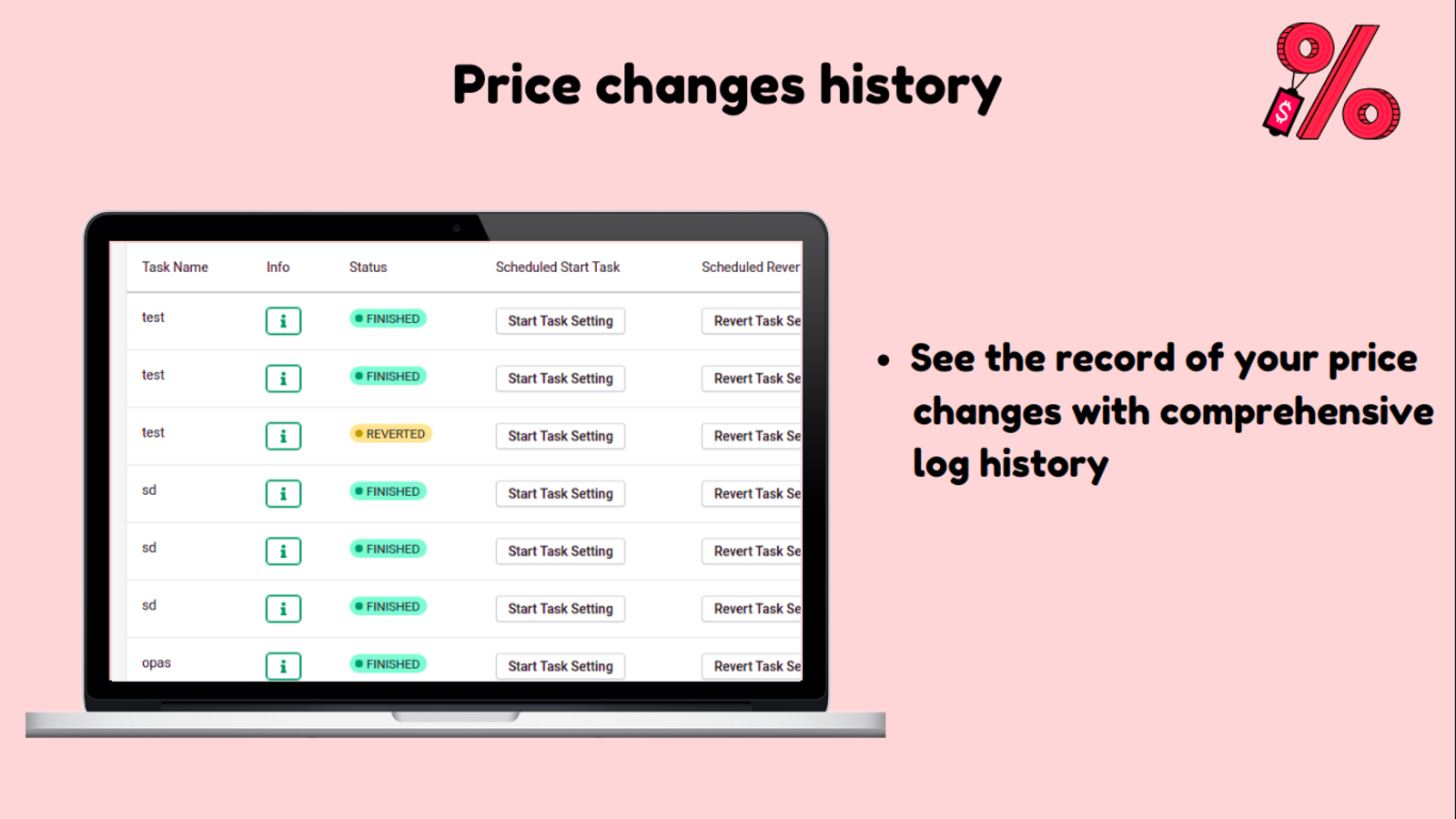 see the record of your price changes with comprehensive log