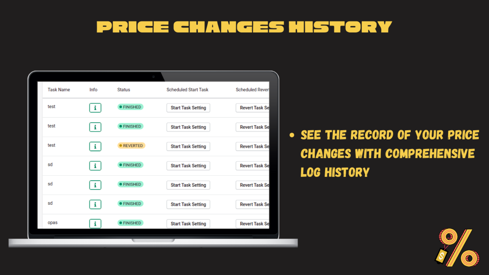 see the record of your price changes with comprehensive log