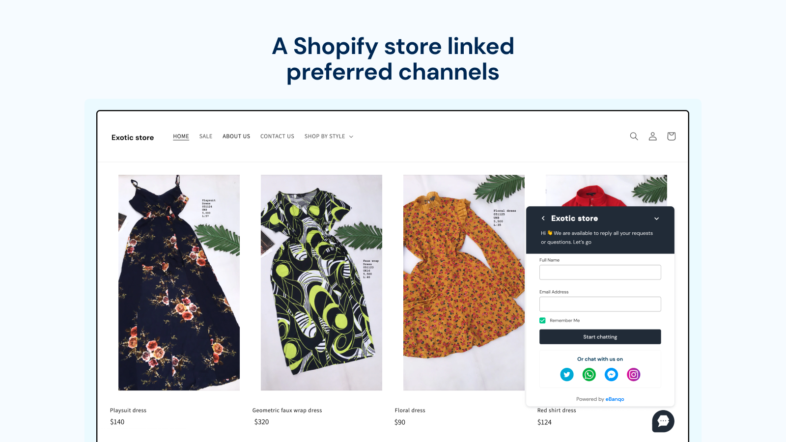 En Shopify-butik länkad föredragna kanaler