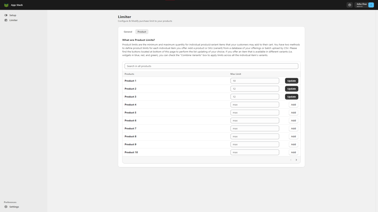 Maximales Produktlimit festlegen