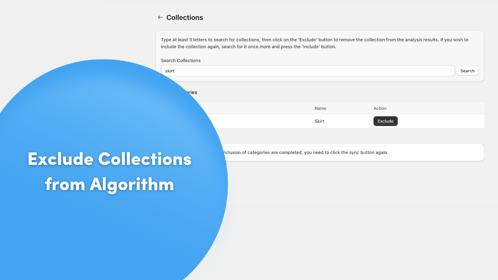 Exclure des collections de l'algorithme