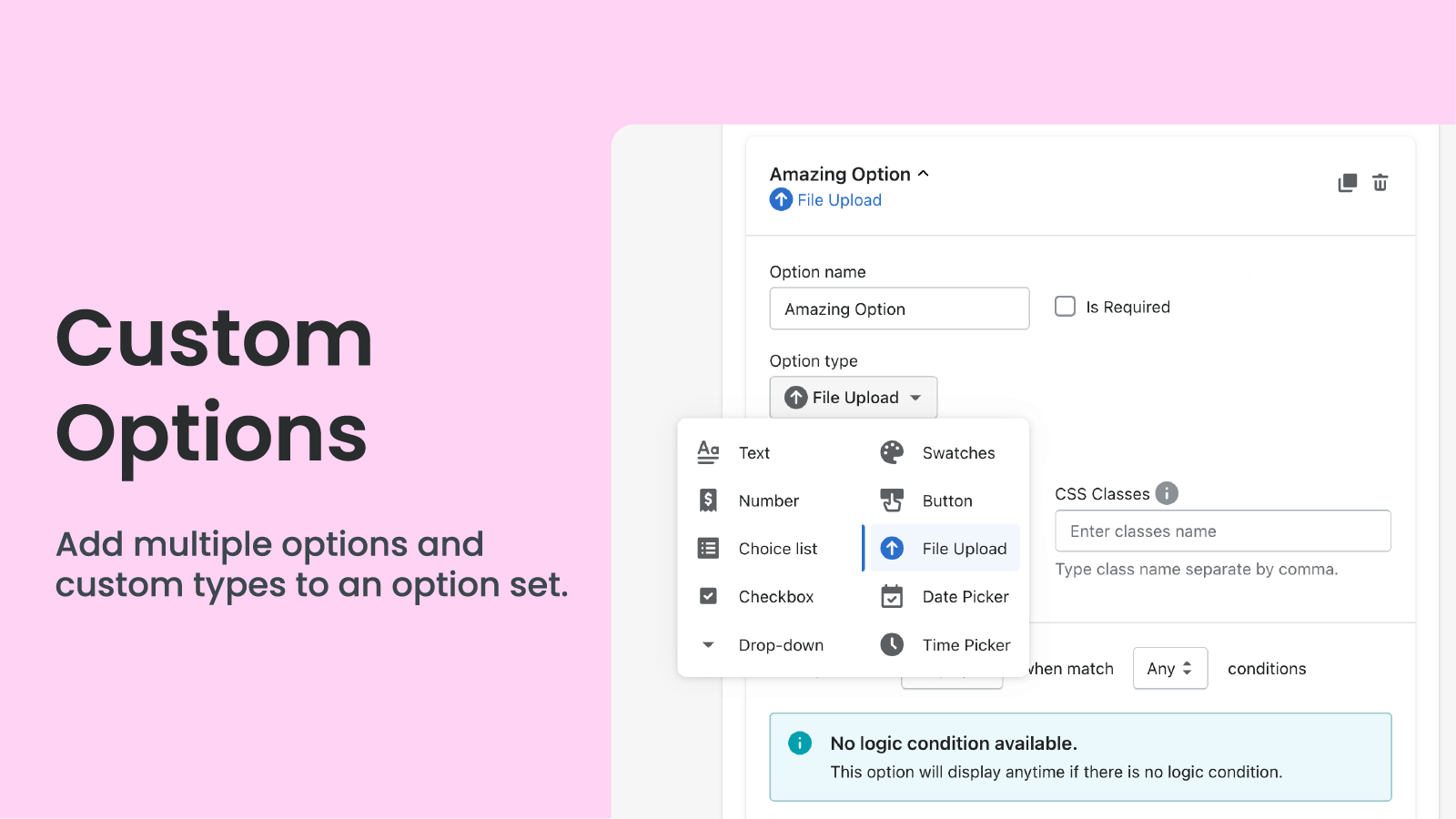 Options de produits Shopify, options de variantes, et champs personnalisés