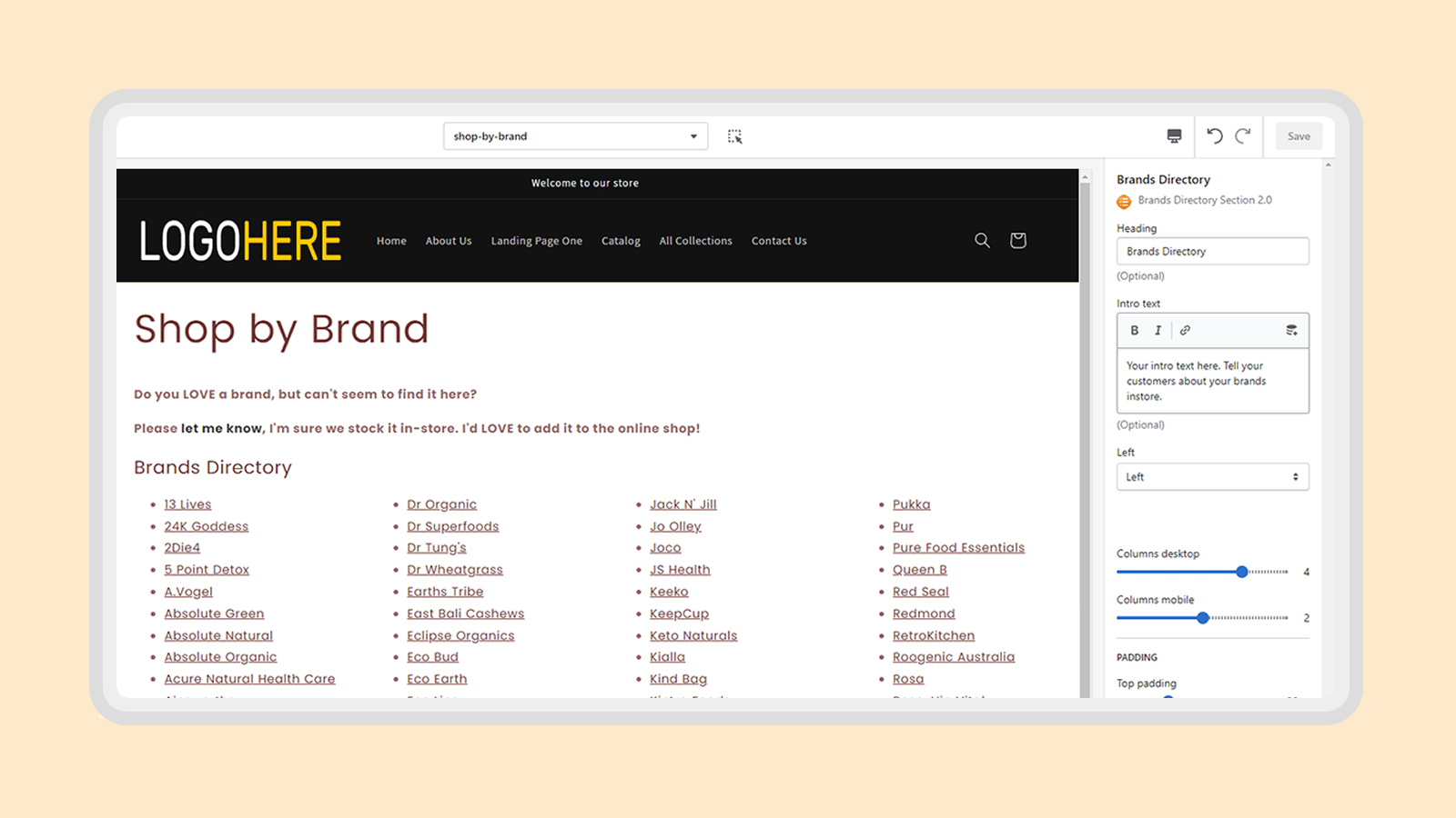 Brands Directory Section 2.0 Screenshot