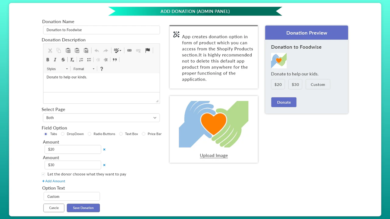 Spenden hinzufügen/verwalten - Admin Panel