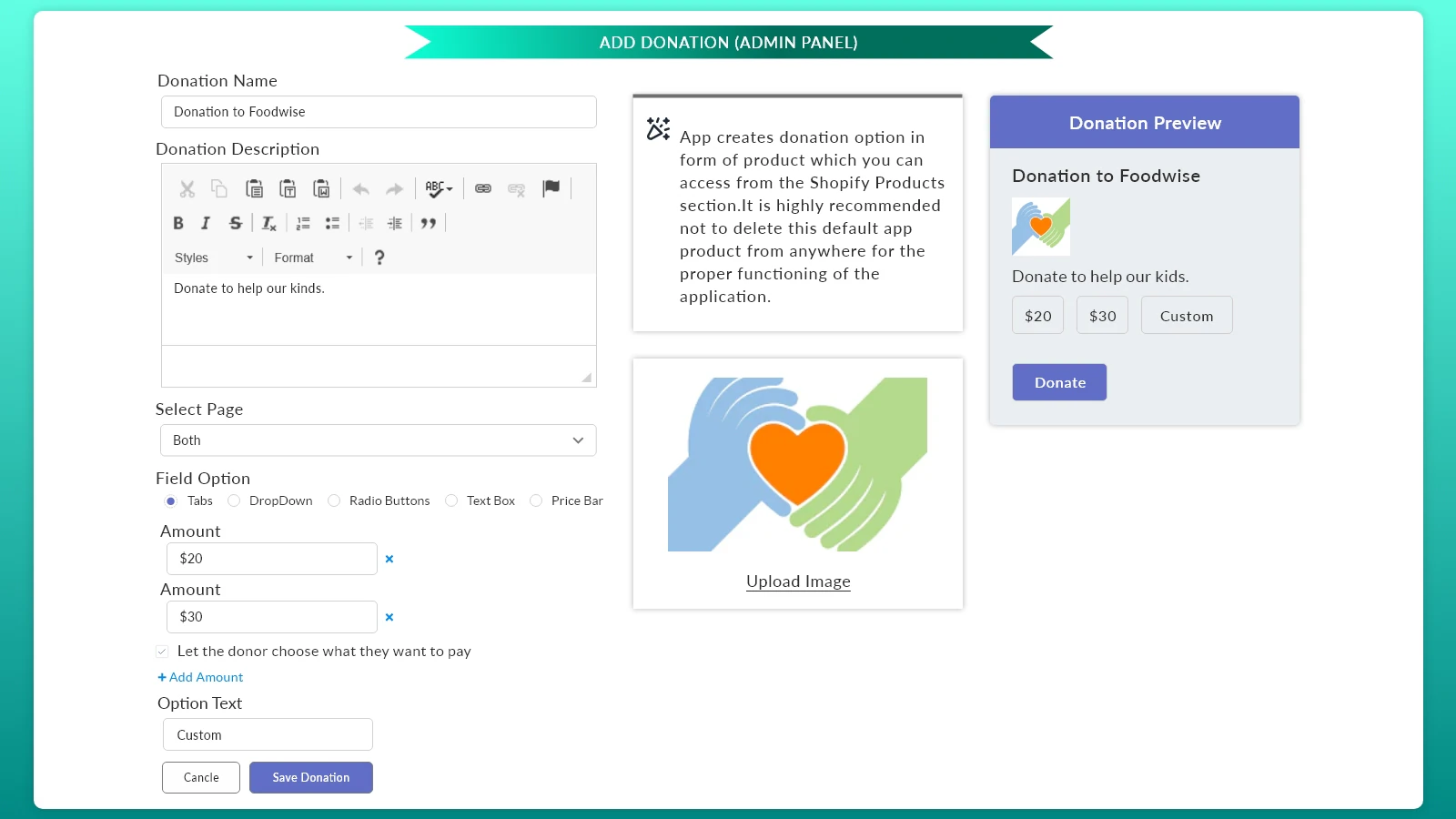 Spenden hinzufügen/verwalten - Admin Panel