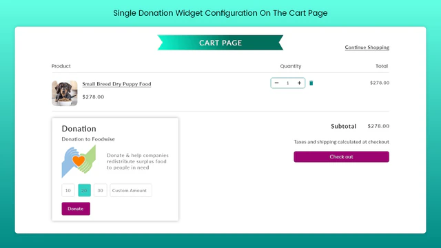 Spenden-Widget auf der Warenkorb-Seite - Shopify App