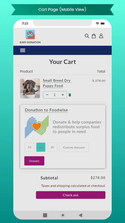 Donation on Cart Page - Mobile View