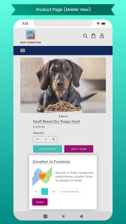 Donation on Product Page - Mobile View