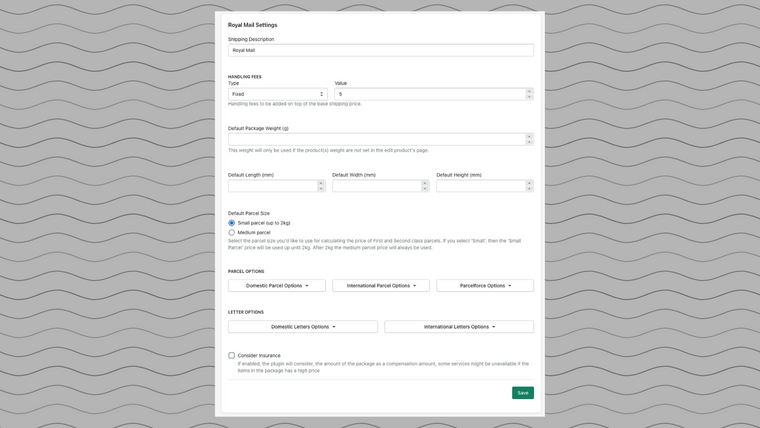 Royal Mail Shipping Calculator Screenshot