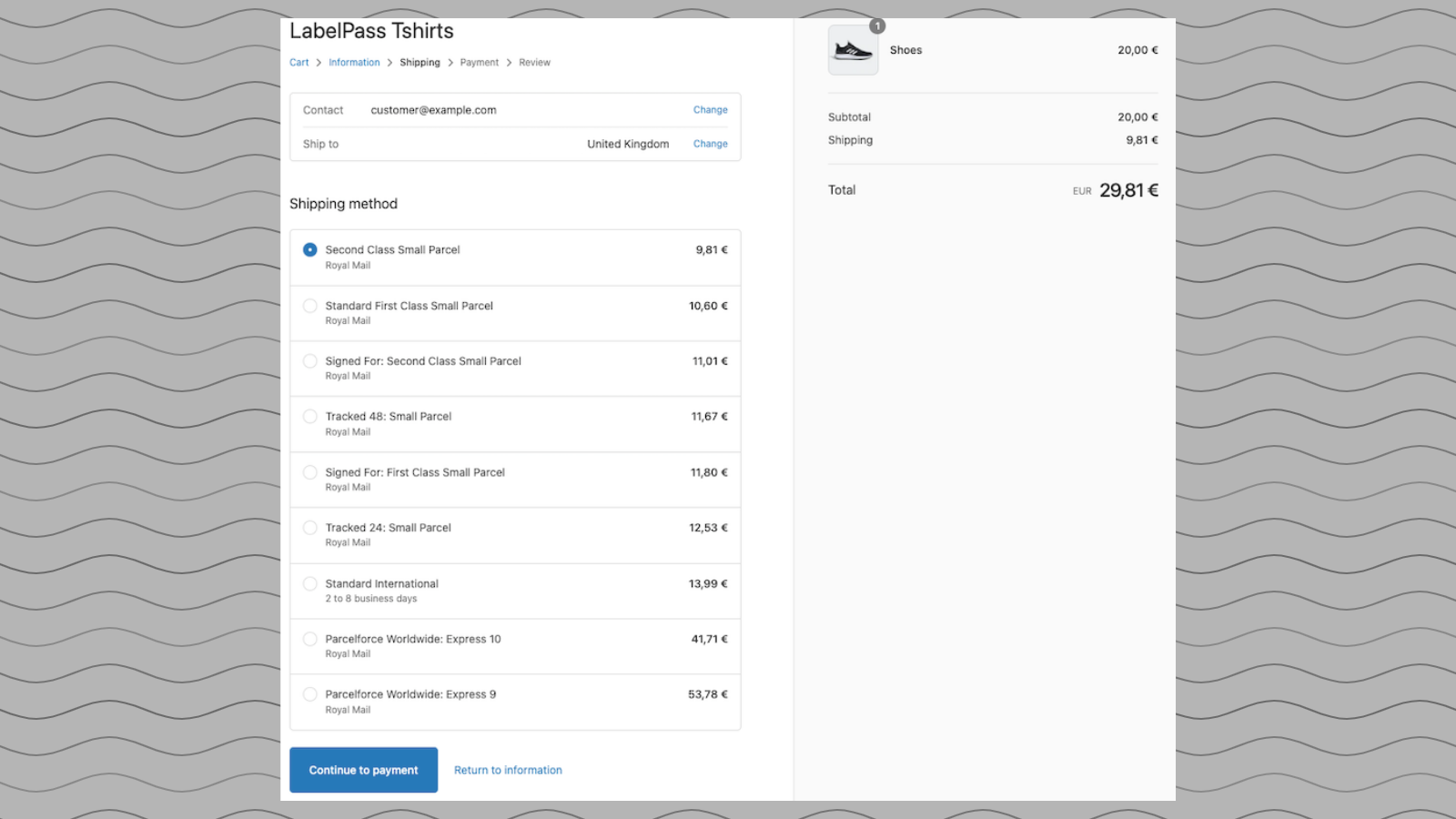 Royal Mail Shipping Calculator Screenshot