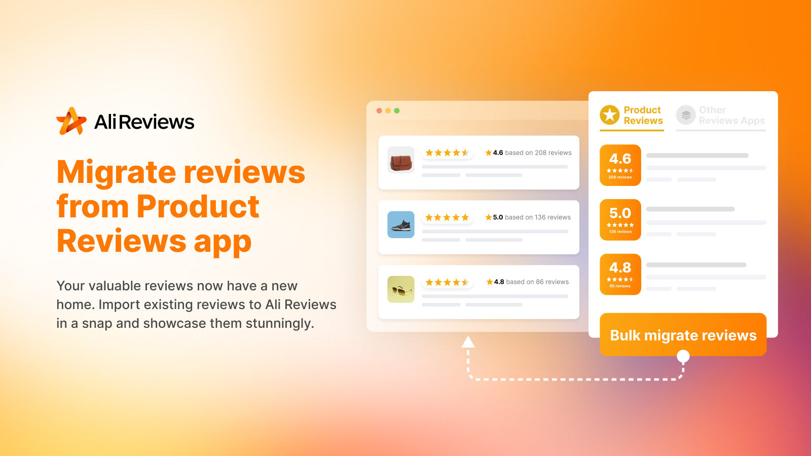 Gratis migratie van beoordelingen van shopify productbeoordelingen app
