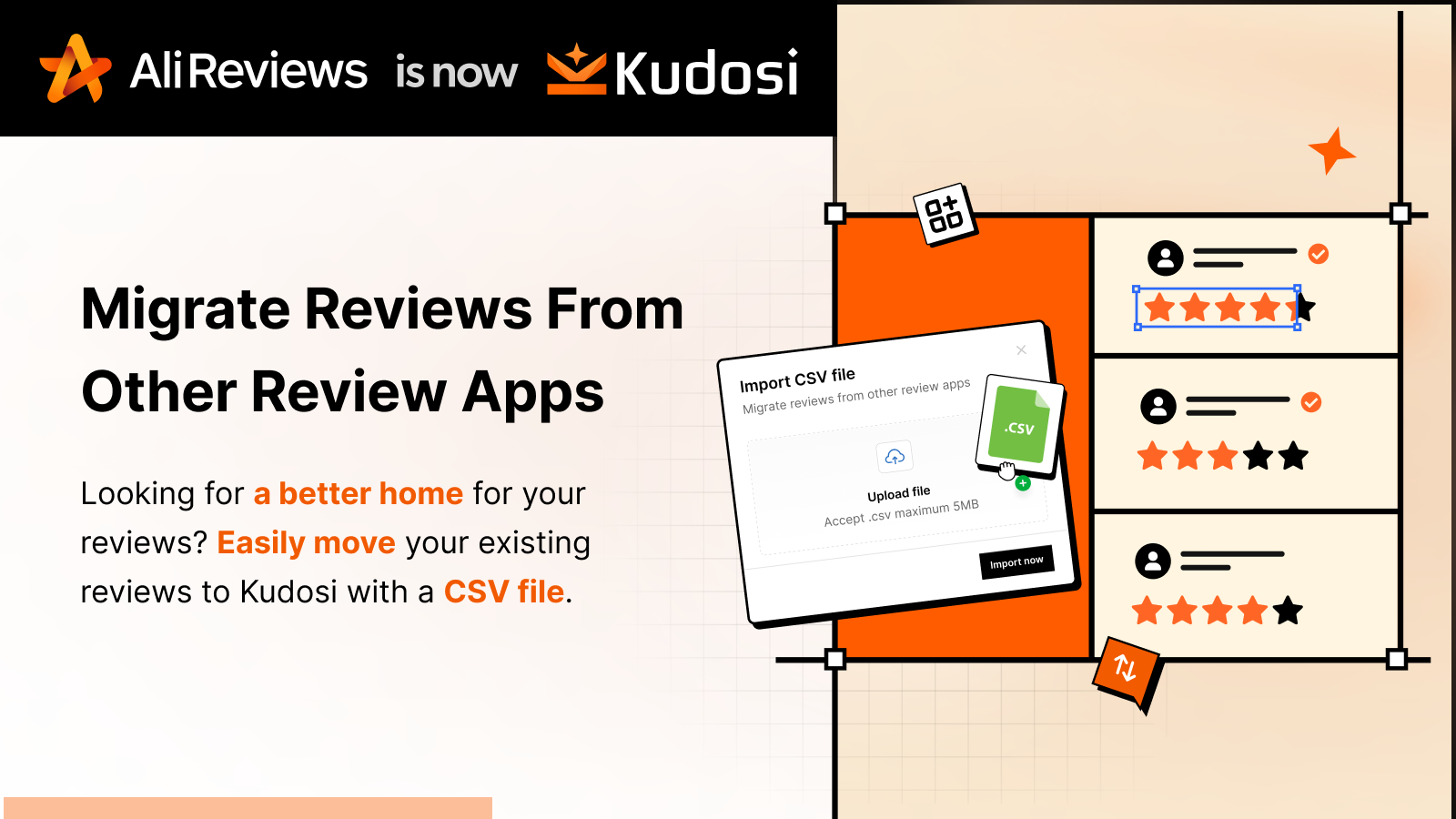 Kudosi (Ali Reviews) migrate reviews from reviews apps 