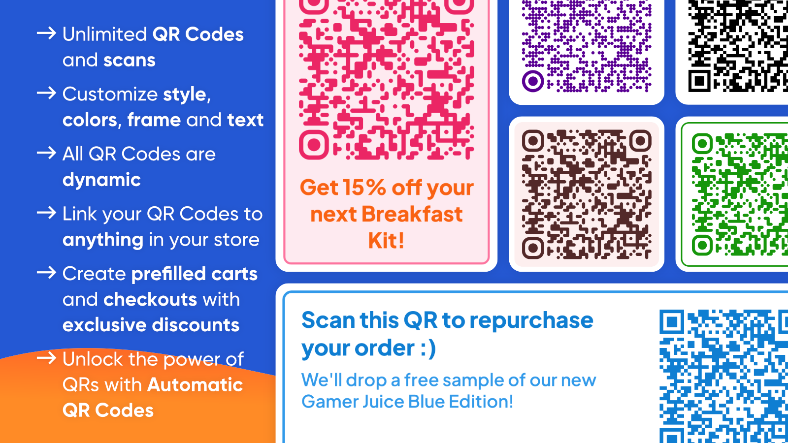 Hauptfunktionen der App und Beispiele für QR-Codes