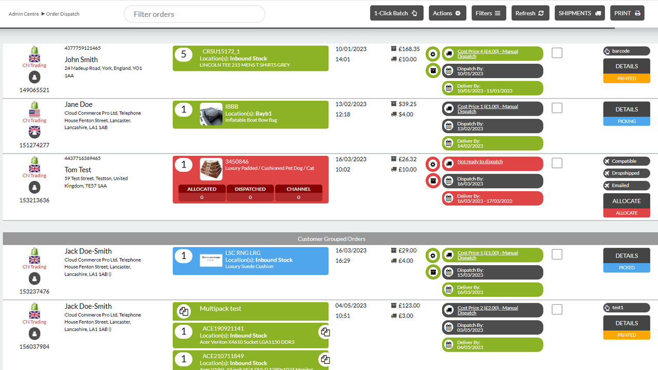 Cloud Commerce Pro afsendelse