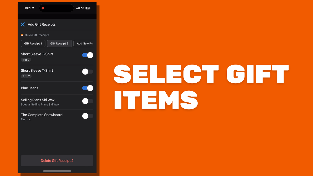 'QuickGift' usage step 2: select gift items