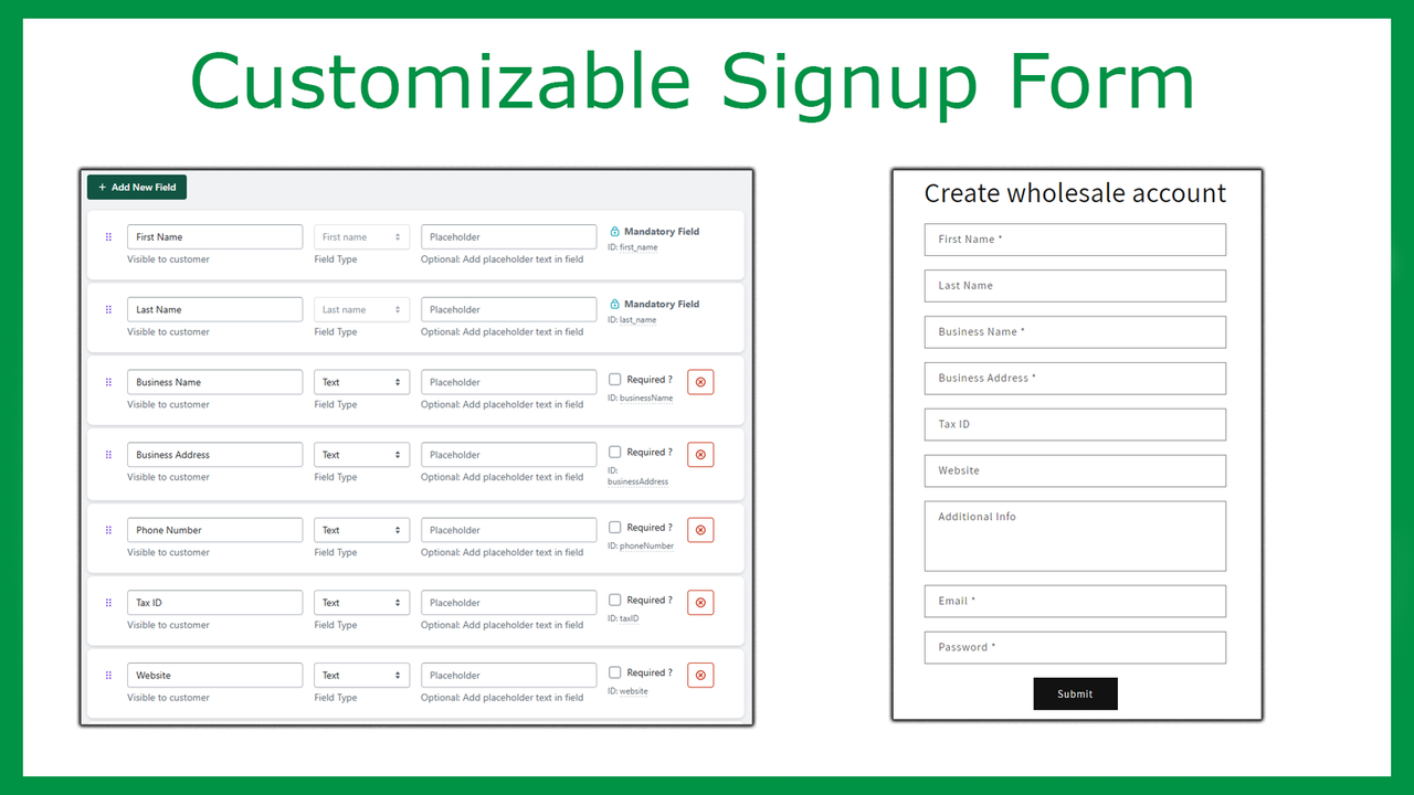 formulário de inscrição de atacado personalizado