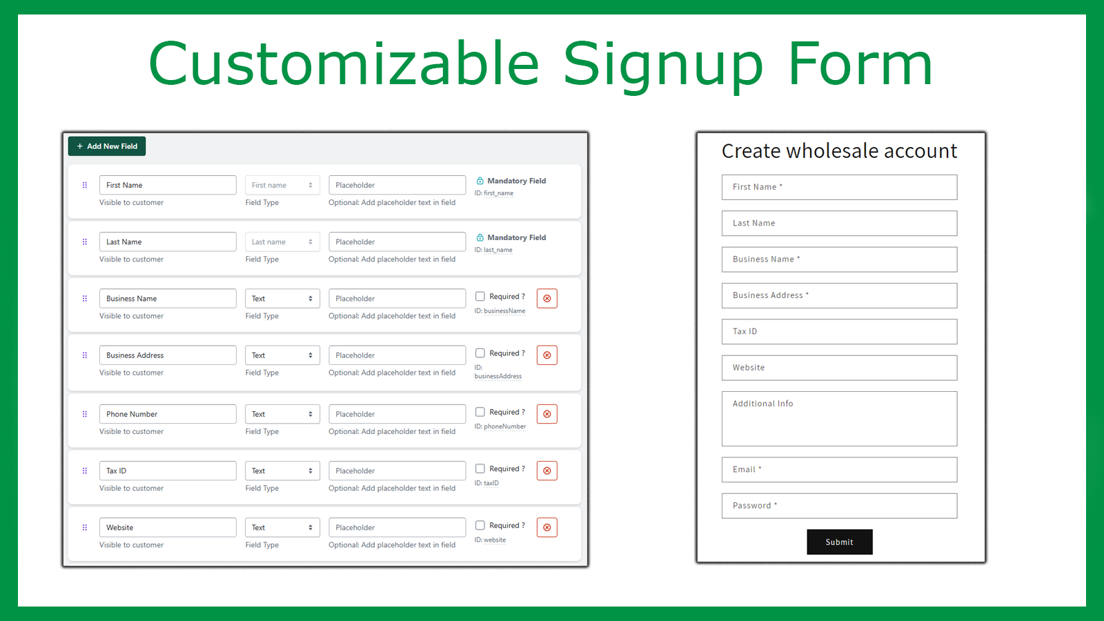 custom wholesale signup form