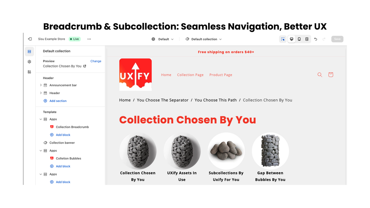 Sous-collections pour une navigation facile sur les boutiques en ligne.