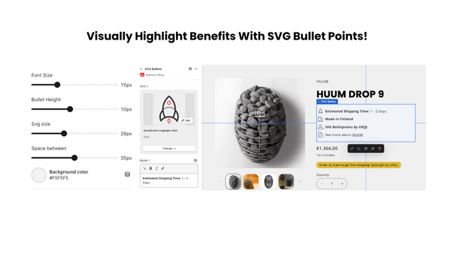 SVG Bullet points to represent your unique selling points.