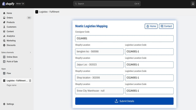 Geben Sie die angeforderten Details ein, wie bei Noetic Logistiex registriert