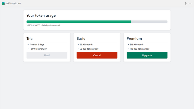 plan and usage page