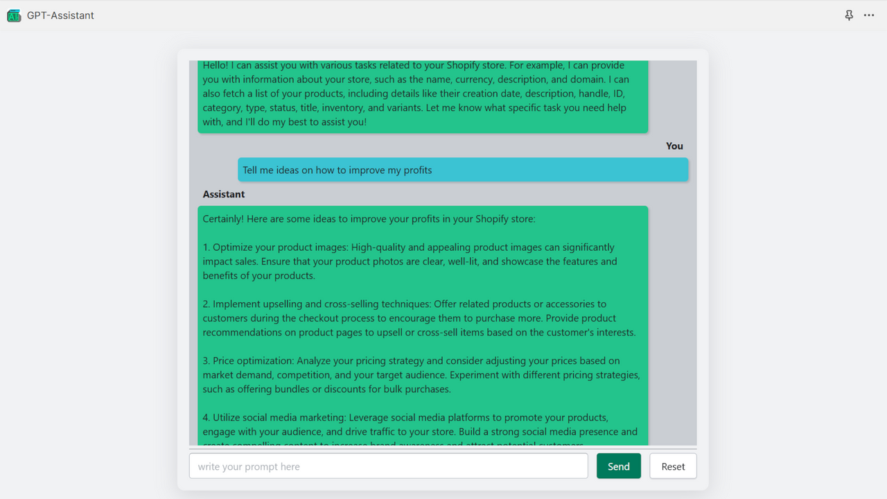 imagen de una ventana de chat integrada en el administrador de Shopify