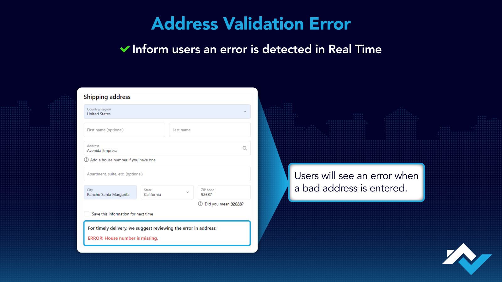 Ejemplo de error en la validación de direcciones