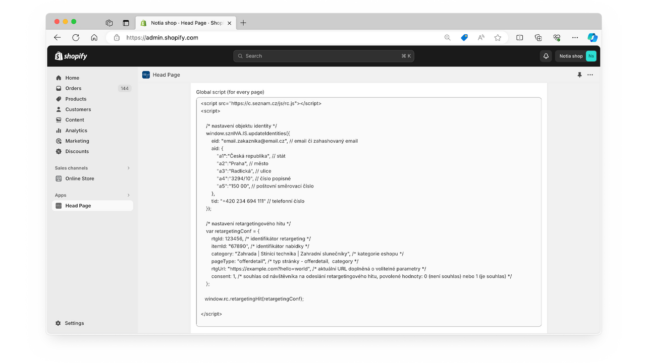 Global script settings – example