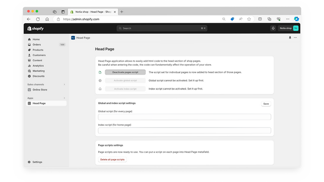 Head Page settings