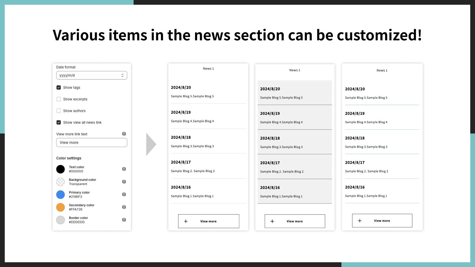 Various items in the News section can be customized.