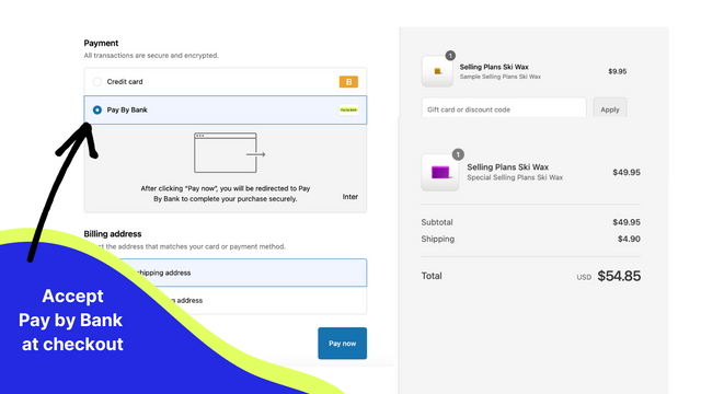Accept Pay by Bank at checkout