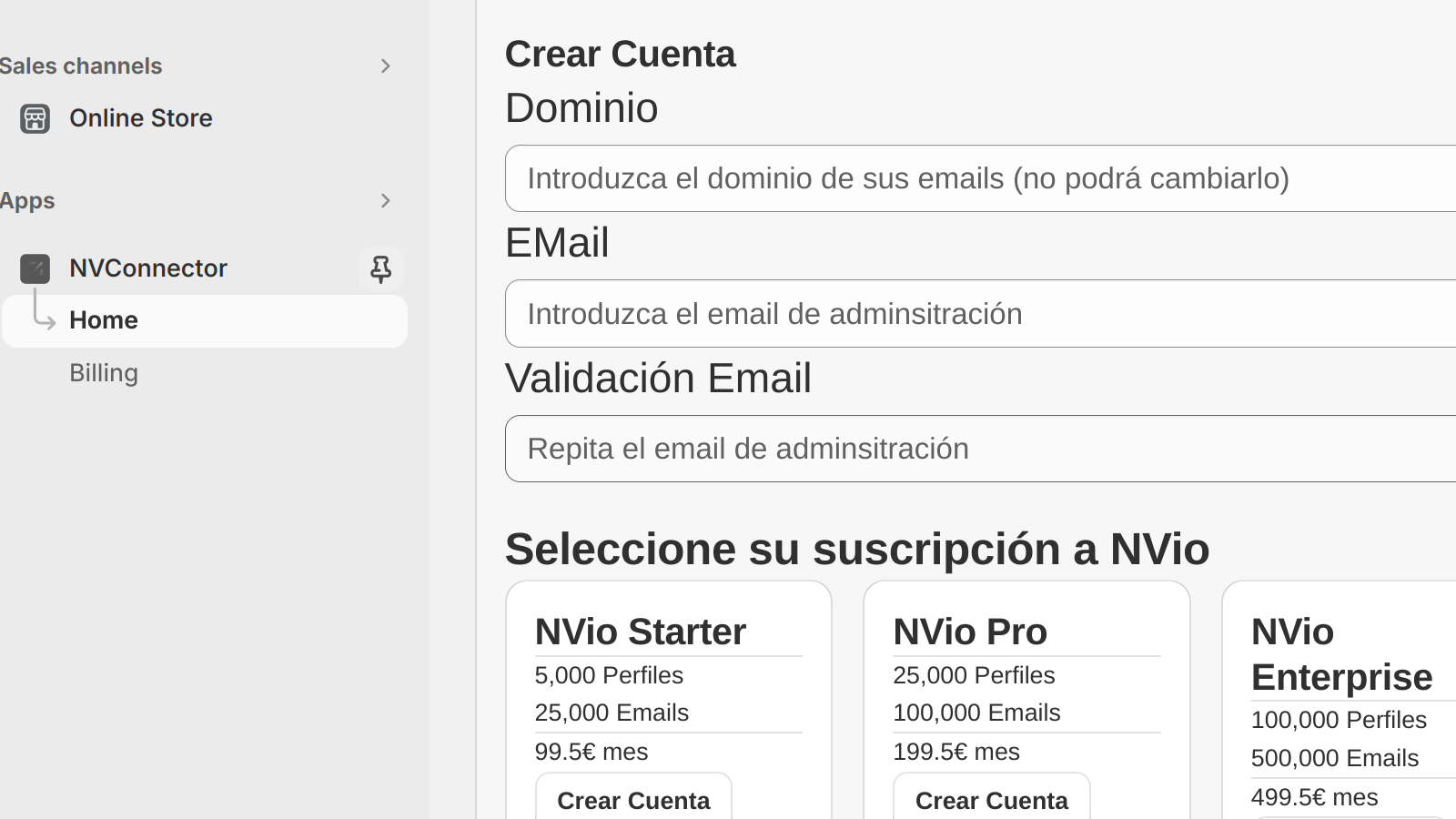 Create a NVio subscription 