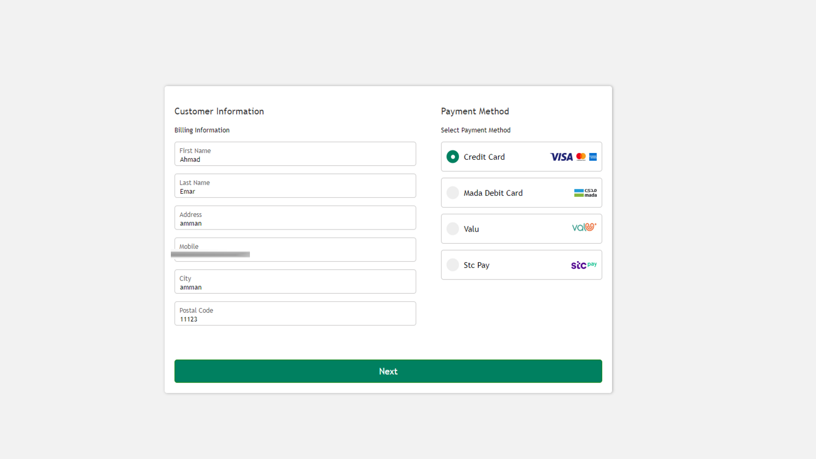 payment page