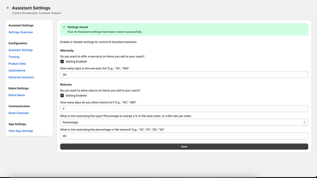 Configuraciones del Asistente de IA