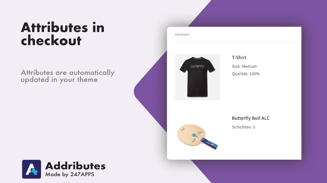 Product attributes in checkout