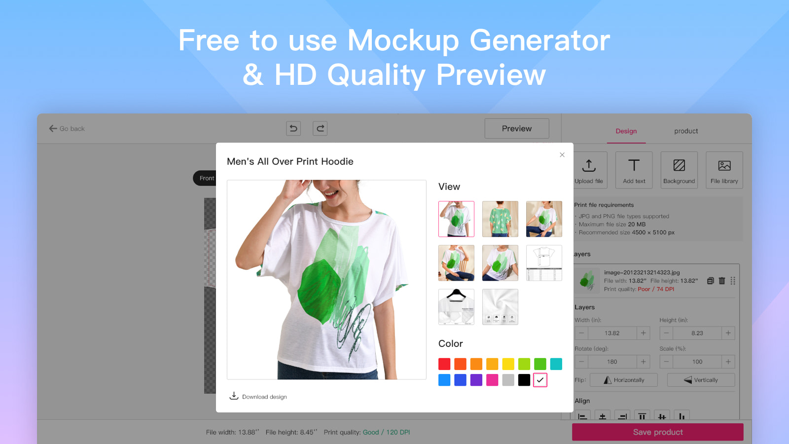 Gratis at bruge Mockup Generator & HD kvalitetsforhåndsvisning