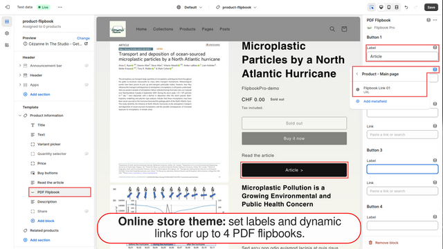 Winkelthema: stel labels en dynamische links in voor maximaal 4 flipbooks