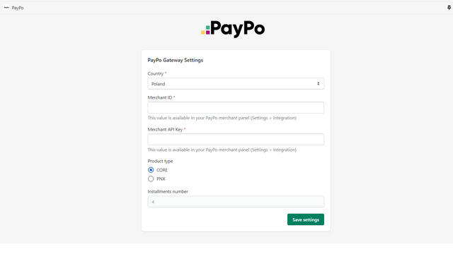 A screenshot of a PayPo app setting page.	