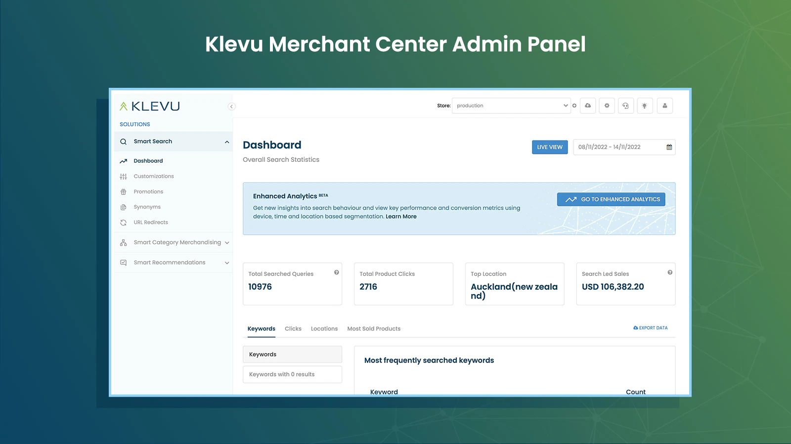 Administración de Klevu para búsqueda, merchandising visual y recomendaciones