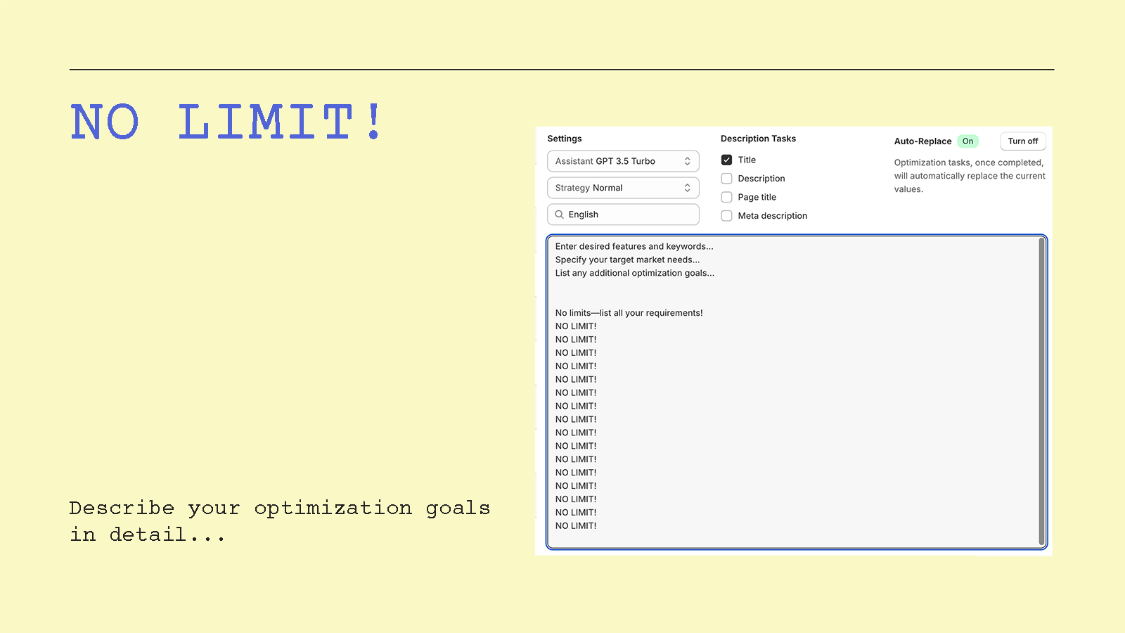 Entradas ilimitadas para otimização exaustiva