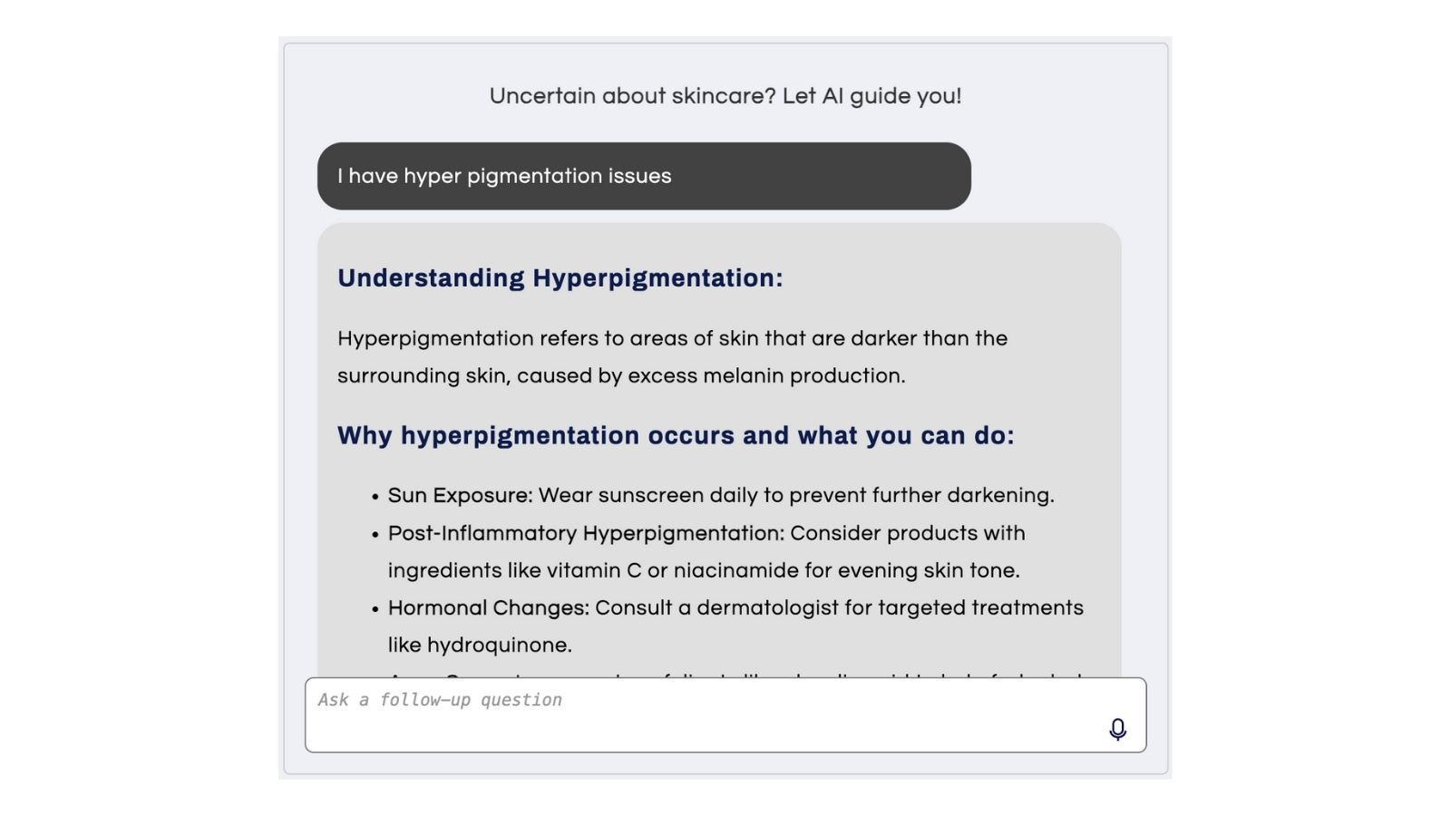 Skincare question answered by skinny AI