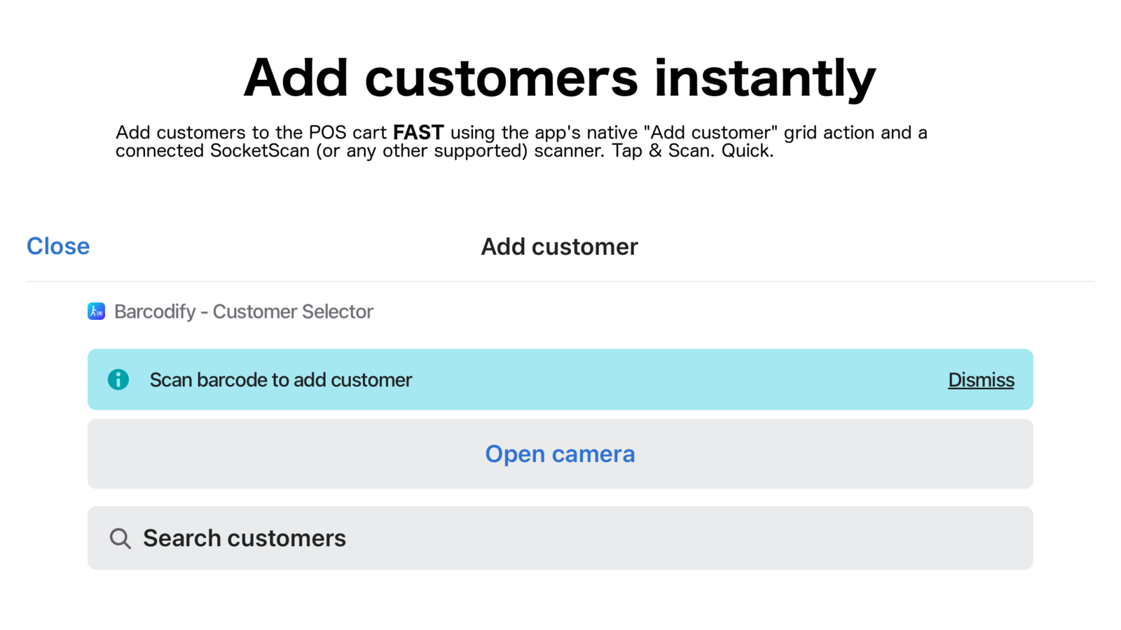 Barcodify ‑ Customer Selector Screenshot