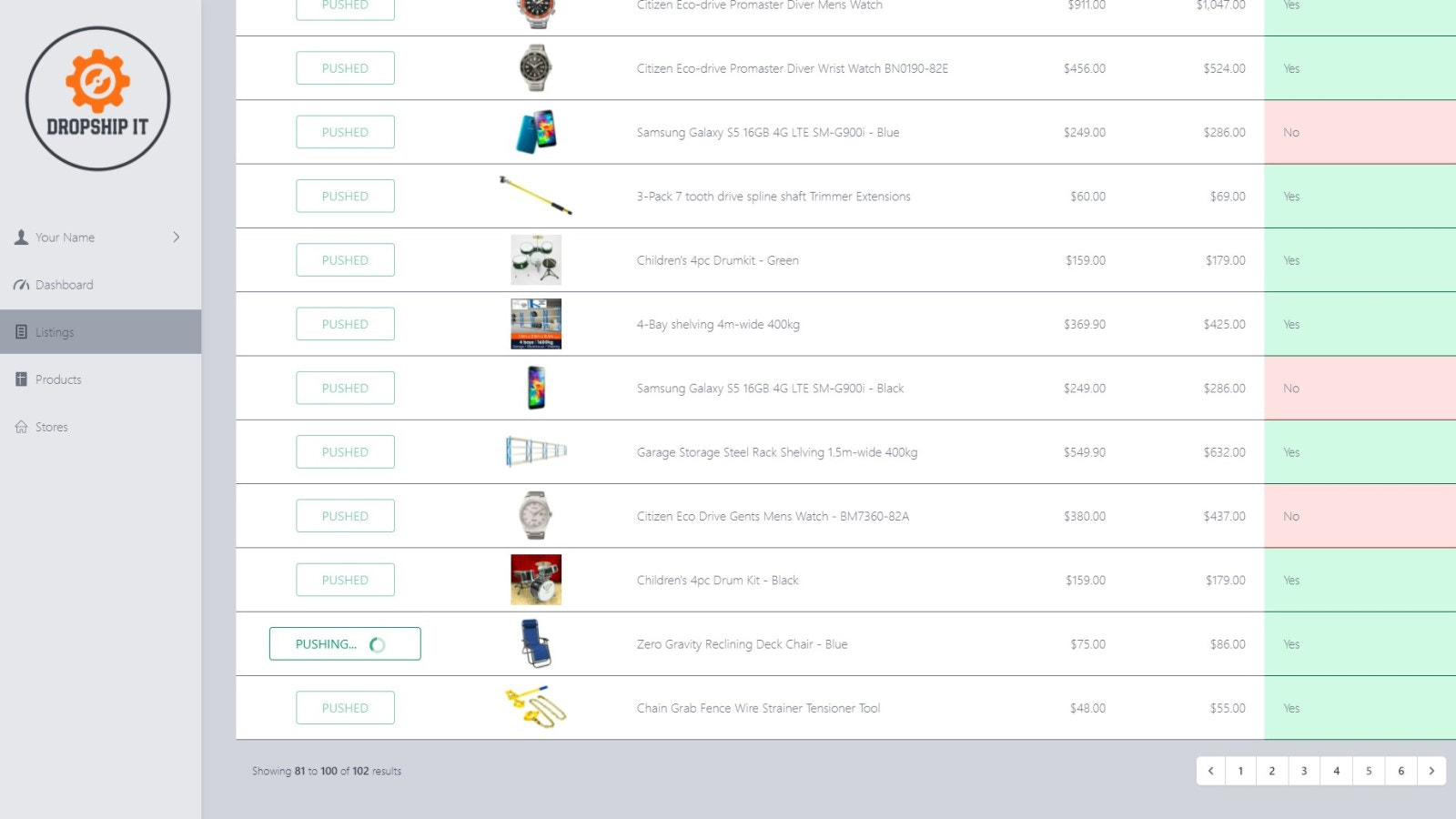 Push selected products to Shopify