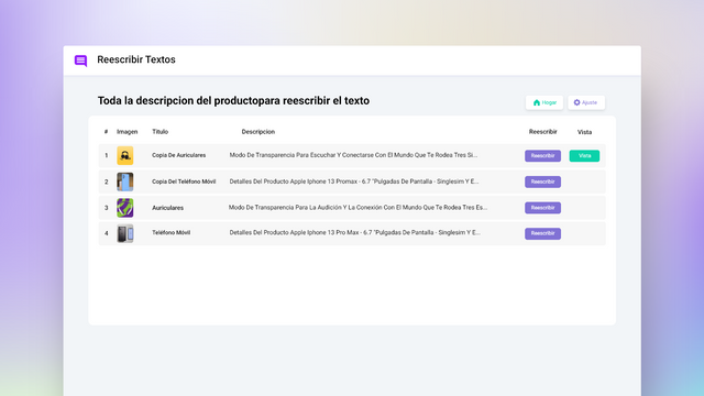 Lista de productos para Reescribir