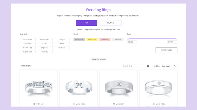 Wedding Bands Filter and Search for Jewelry Website 