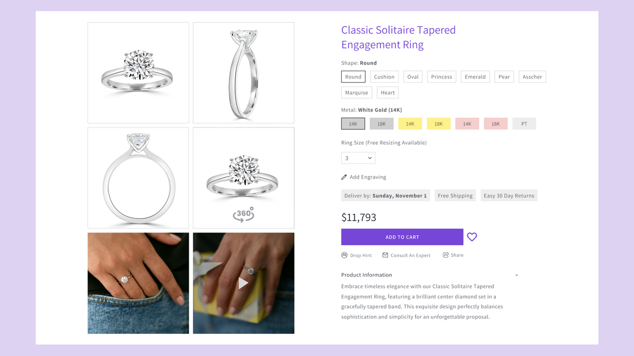 Ring Detail Page with Gallery and Scrollable View