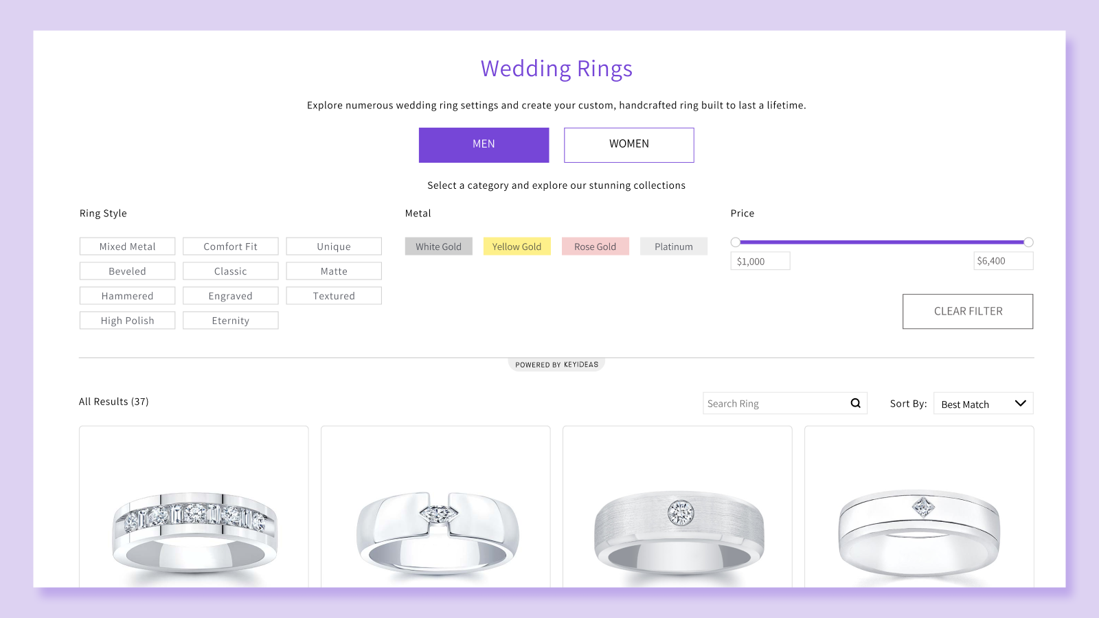 Trouwringen Filter en Zoekfunctie voor Juwelierswebsite