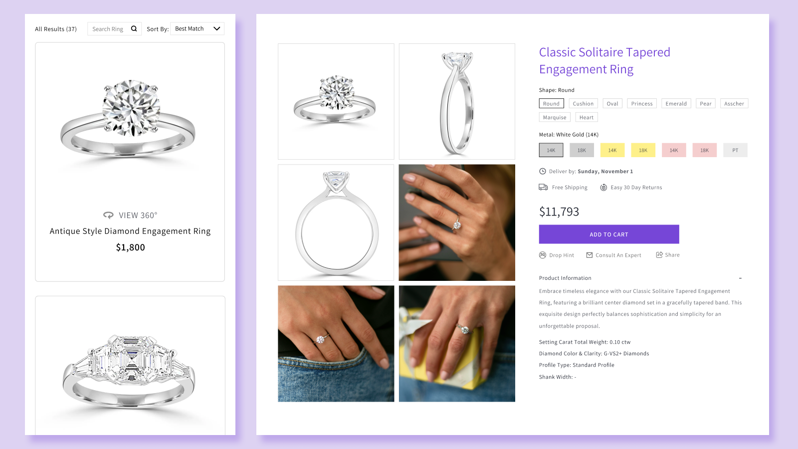 Ring Detail Page with Gallery and Scrollable View