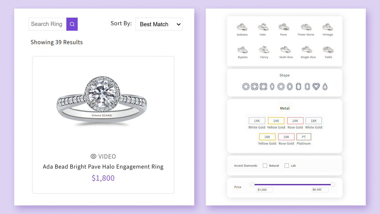 sell more rings jewelry using various filters