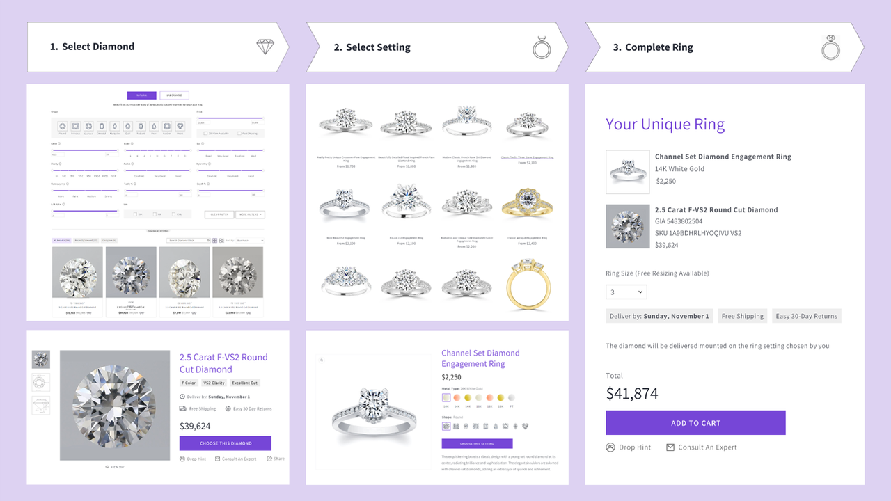 Engagement Ring Filter for A Jewelry Website